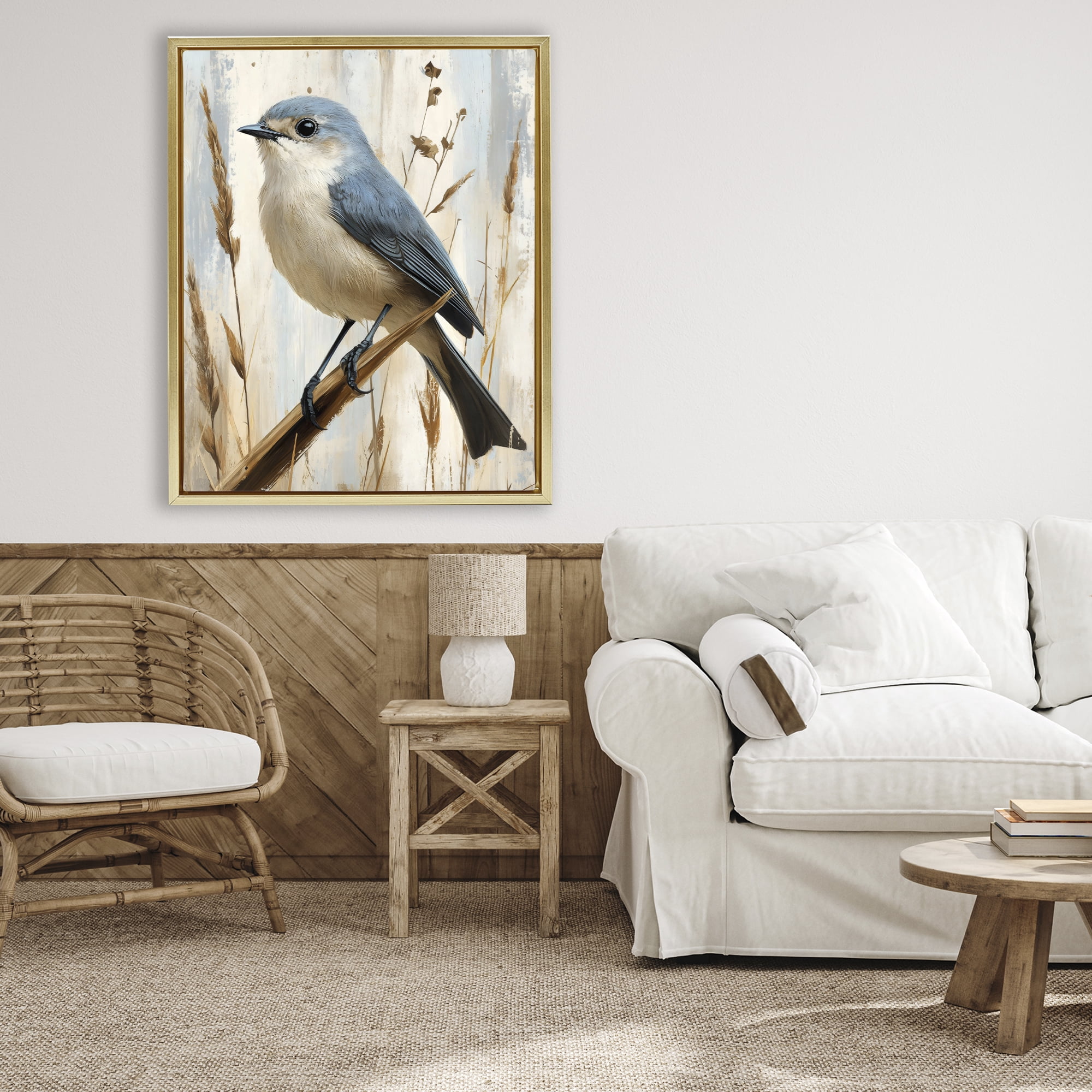 Stupell Industries Bluebird on Tall Glass Perch Gold Framed Floater Canvas Wall Art, design by Creative Studio