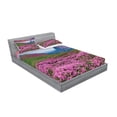 thumbnail image 2 of Ambesonne Landscape Fitted Sheet & Pillow Sham Set, Mountain Village Fall, Queen, Pink Green, 2 of 2