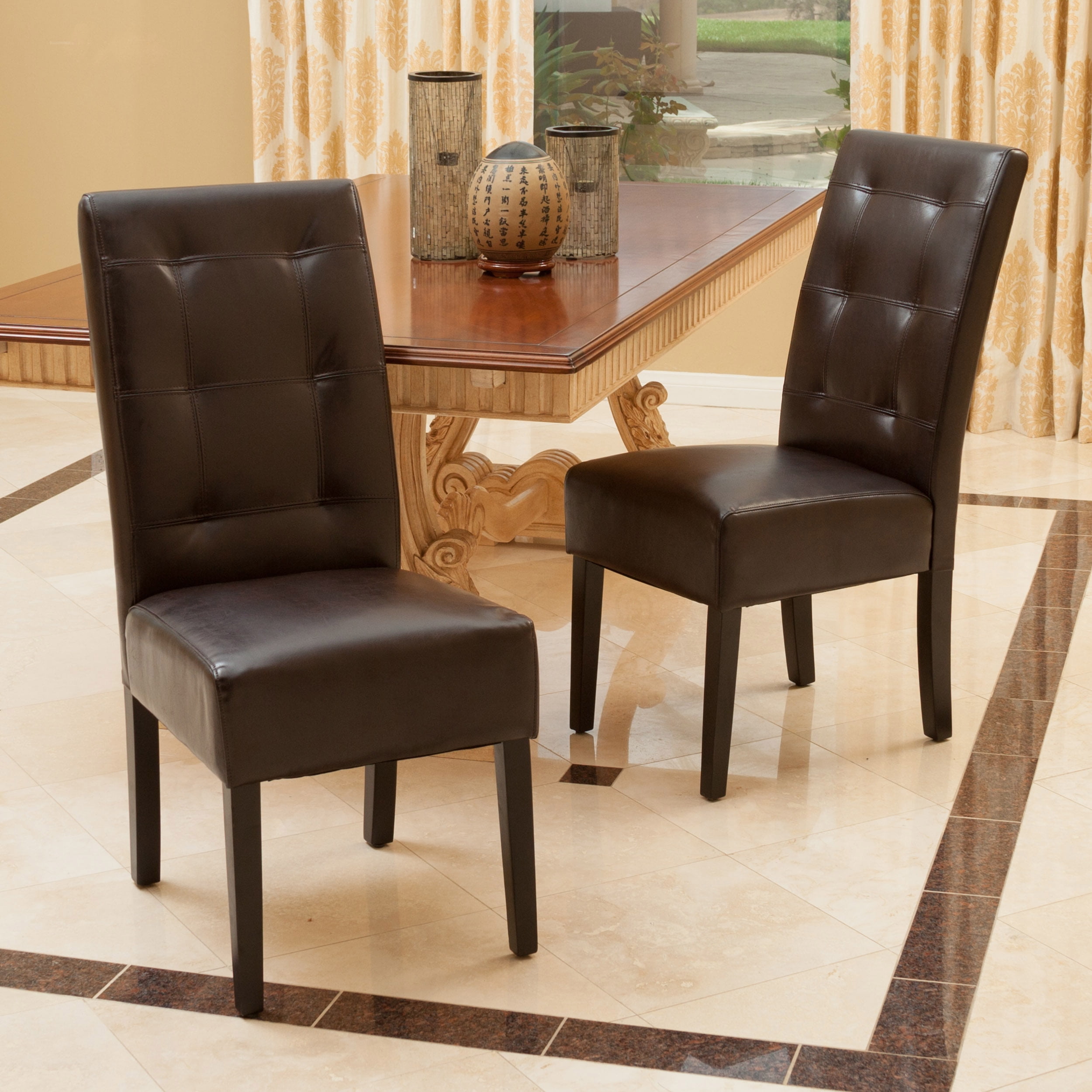 Noble House Jordan Bonded Leather Dining Chairs, Set of 2, Brown