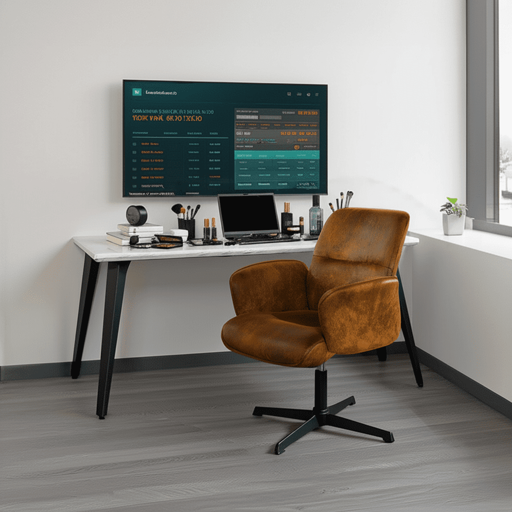 Homy Casa Swivel Vanity Chair with Adjustable Height and Upholstered Seat, Brown Faux Suede