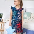 thumbnail image 4 of Balery Red And Blue Leaves Camisón de princesa para niñas, pijama de algodón con mangas abullonadas, suave y bonito.-Large, 4 of 6