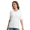 thumbnail image 2 of Women's Short Sleeve V Neck Casual Basic Solid Color Pullover Lightweight Soft Knit T-Shirt Tops, 2 of 5