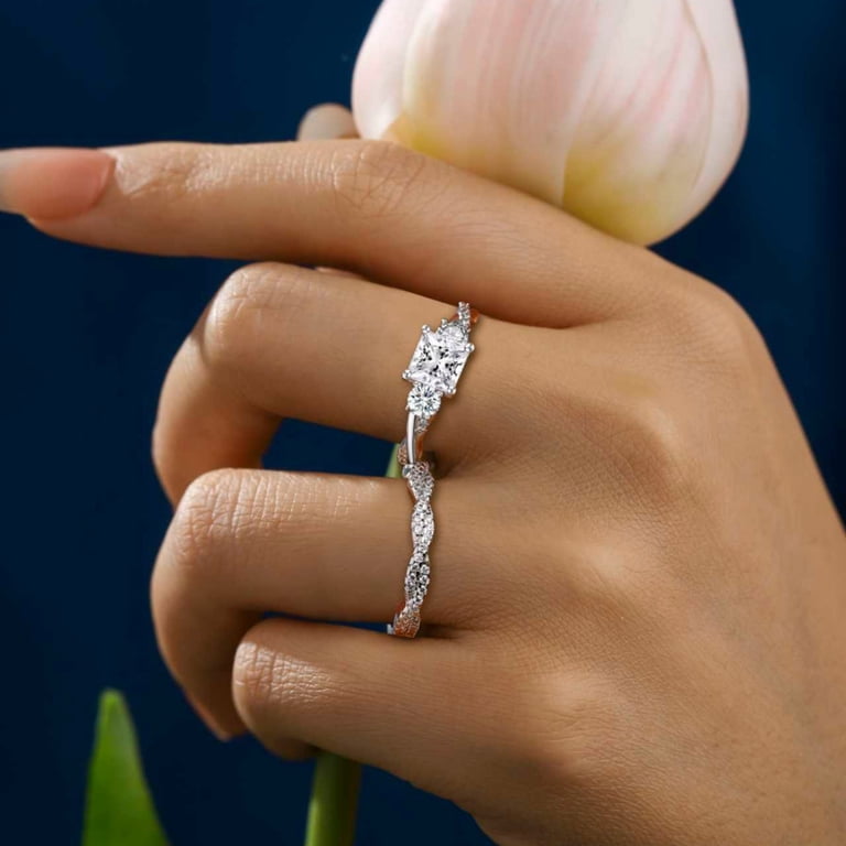 SFTING Sterling Silver CZ Engagement Ring, Princess Cut, Size 7 photo 6