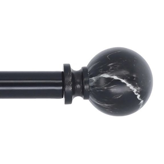 MERIVILLE 1-Inch Diameter Single Window Treatment Curtain Rod, Black Marble Ball Finial, 84-inch to 120-inch Adjustable, Black