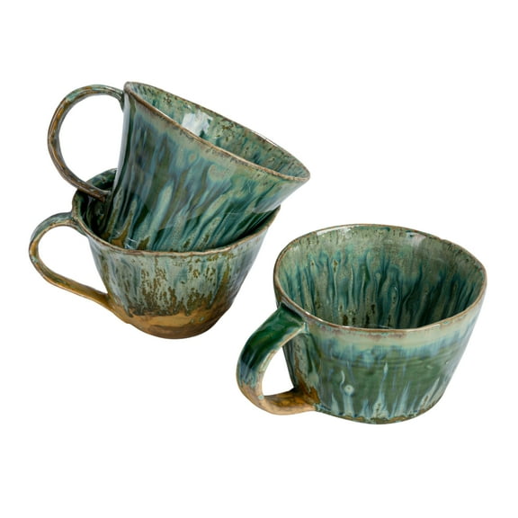 Creative Co-Op Stoneware Mug Set with Rust Finish, Multicolor, Set of 3