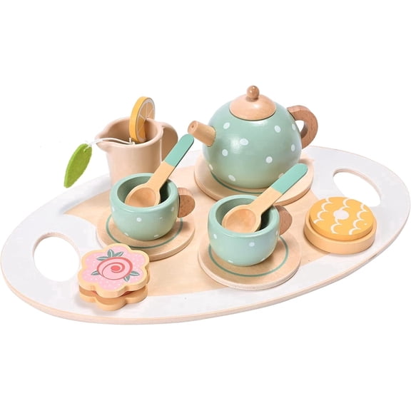 Morrow Mae Wooden Tea Set for Little Girls Birthday Gift 3 4 5 Year Old Tea Party | Pretend Play Toddlers Outdoor Play Food Sets for Kids Kitchen