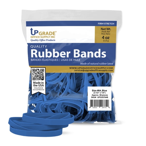 Upgrade Office Supply Rubber Bands Size 64, Blue, 1/4 lb Bag, Approx. 250 Count, Made in USA