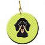 Carolines Treasures BB1277CO1 Checkerboard Lime Green Smooth Black and Tan Dachshund Ceramic Ornament 3 in multicolor
