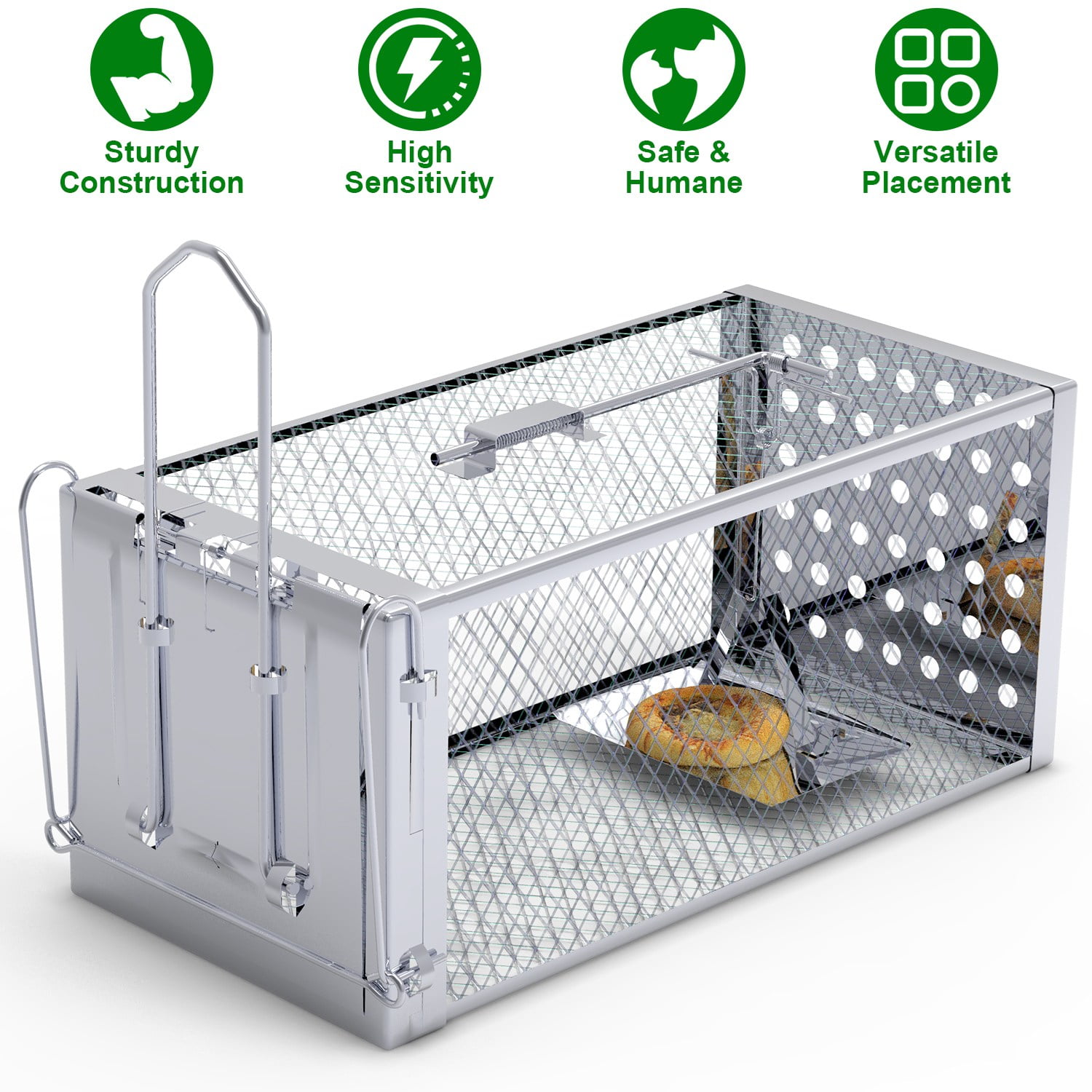 TeqHome Humane Mouse Traps, 11.8" Single Door Rat Trap Cage for Small Rodents Mice Voles Reusable Easy to Set Mice Catcher for Indoor Outdoor