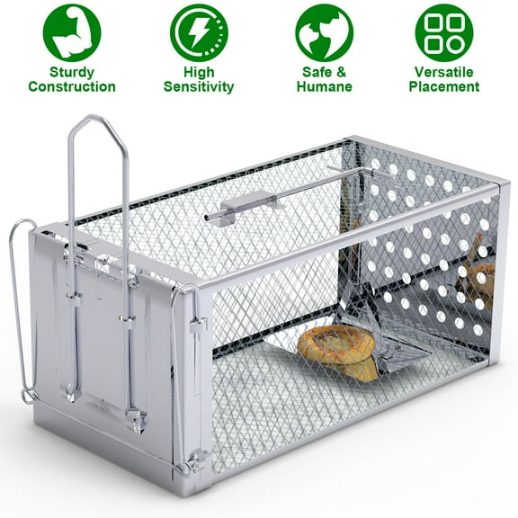 Single Door Rat Trap Cage, Humane Rodent Mouse Trap for Small Rodents Mice Voles Hamsters