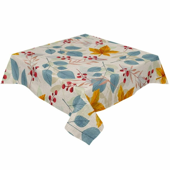 Orange Maple Leaf Square/Round Tablecloths 54x54,Blue Thanksgiving Fall Fruits Retro Beige Table Cloth Table Cover Indoor/Outdoor Tabletop Decor for Wedding Holiday Party Dinner Baby Shower