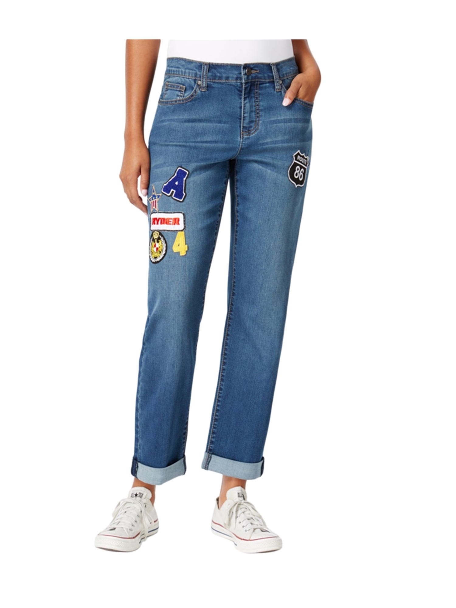 Earl Jean Womens Patched Boyfriend Fit 