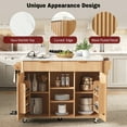 thumbnail image 5 of 52" Fluted Kitchen Island with Drop Leaf, Power Outlet, Storage Cart with Adjustable Shelves, 2 Doors, 2 Drawers, Rolling Table with Walnut Finish, Natural, 5 of 7
