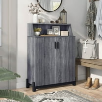 Sost 5-Shelf Wood Shoe Cabinet for 12 Shoes, Distressed Gray and Black Finish