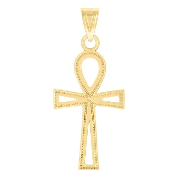 14k Yellow Gold Unisex Egyptian Ankh Cross Religious Charm Pendant