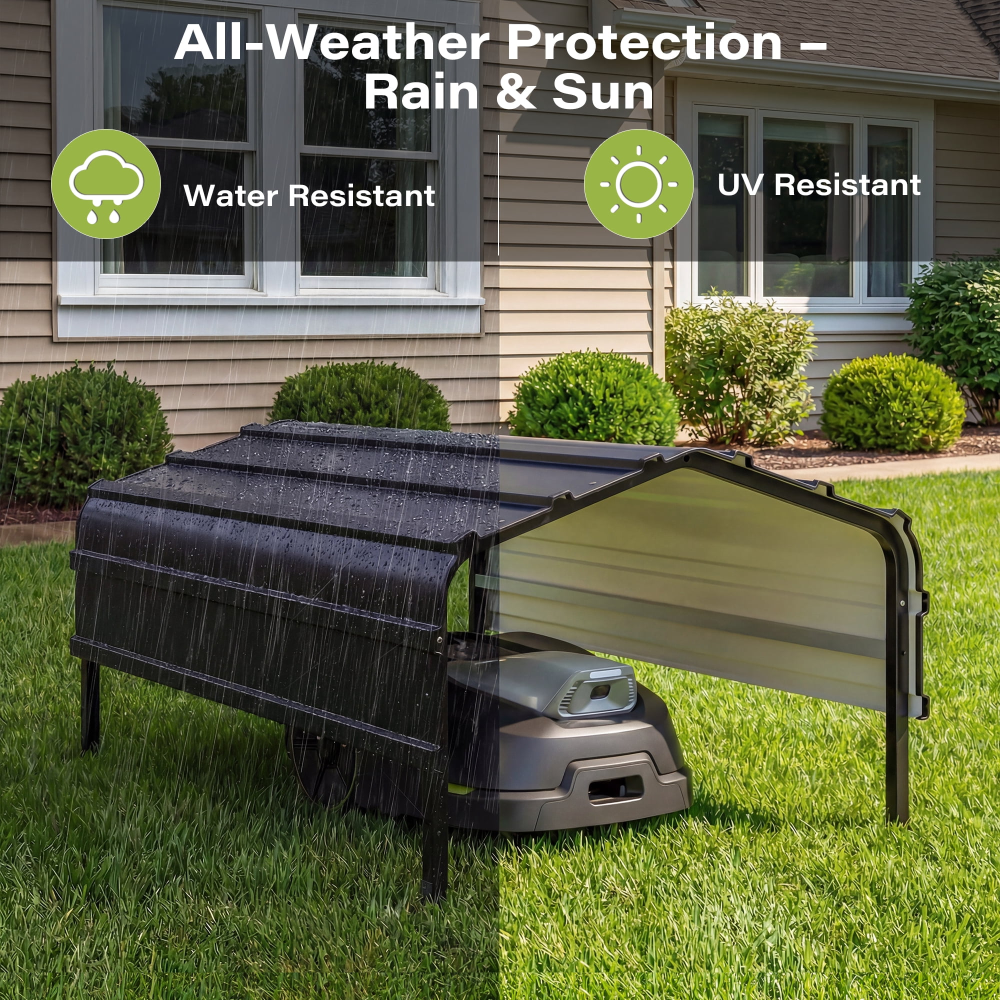LAUSAINT HOME Robot Mower Garage, Outdoor Storage Shed with Rust-Resistant Metal Roof, All-Weather Protection for Lawn Mowers, Garden Tool Fits Most Standard Lawn Mowers