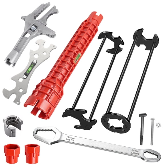 6-piece sink wrench set, 8-in-1 sink and bathroom faucet wrench, adjustable wrench with wide jaws and short handle, 6-75 mm, universal plumbing tool, suitable for sink basins, pipes, and nut removal