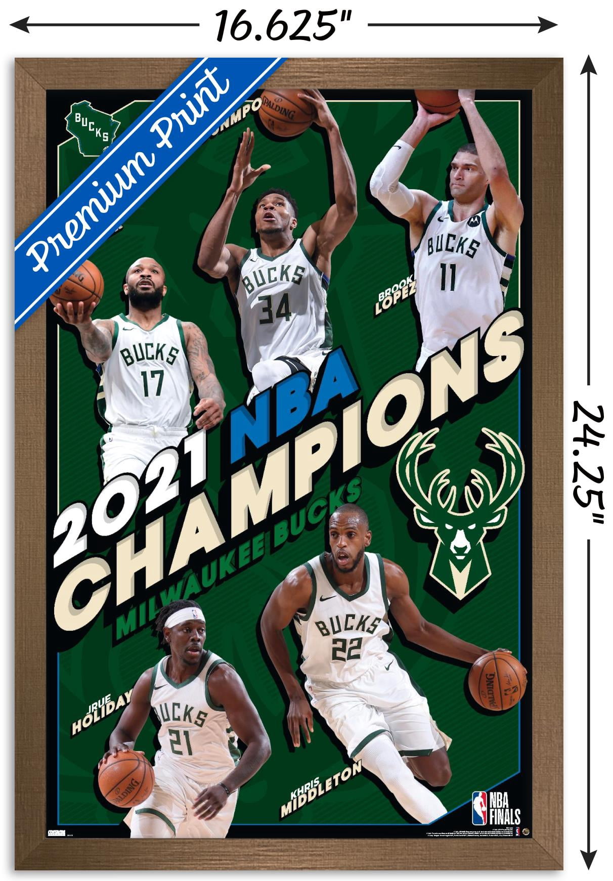 NBA Milwaukee Bucks - 2021 NBA Finals Champions Wall Poster, 14.725" x 22.375", Framed