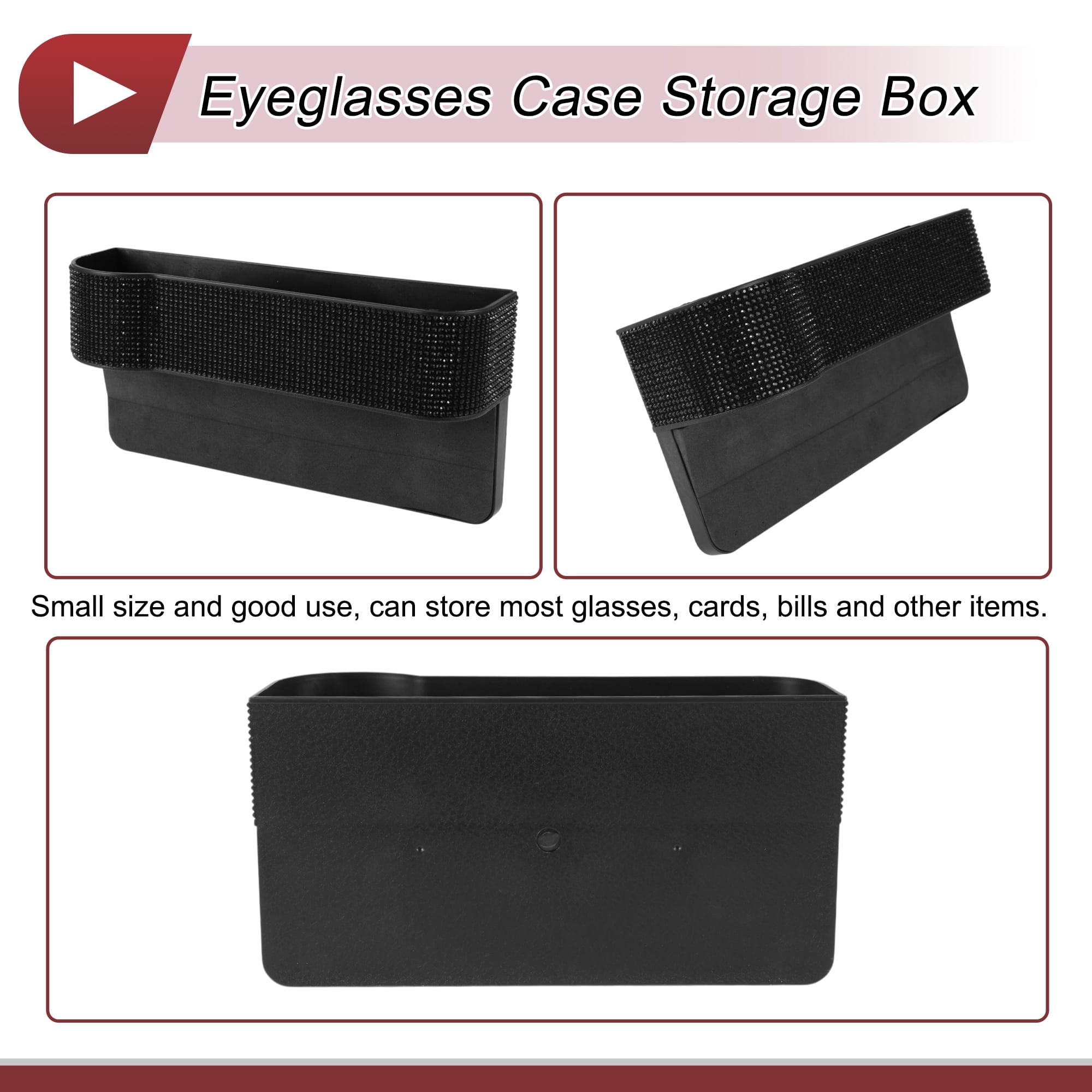 Unique Bargains Car Sunglasses Case Universal Eyeglasses Protective Storage Case ABS,Rhinestones Black 10.63"x5.51" 1 Pcs