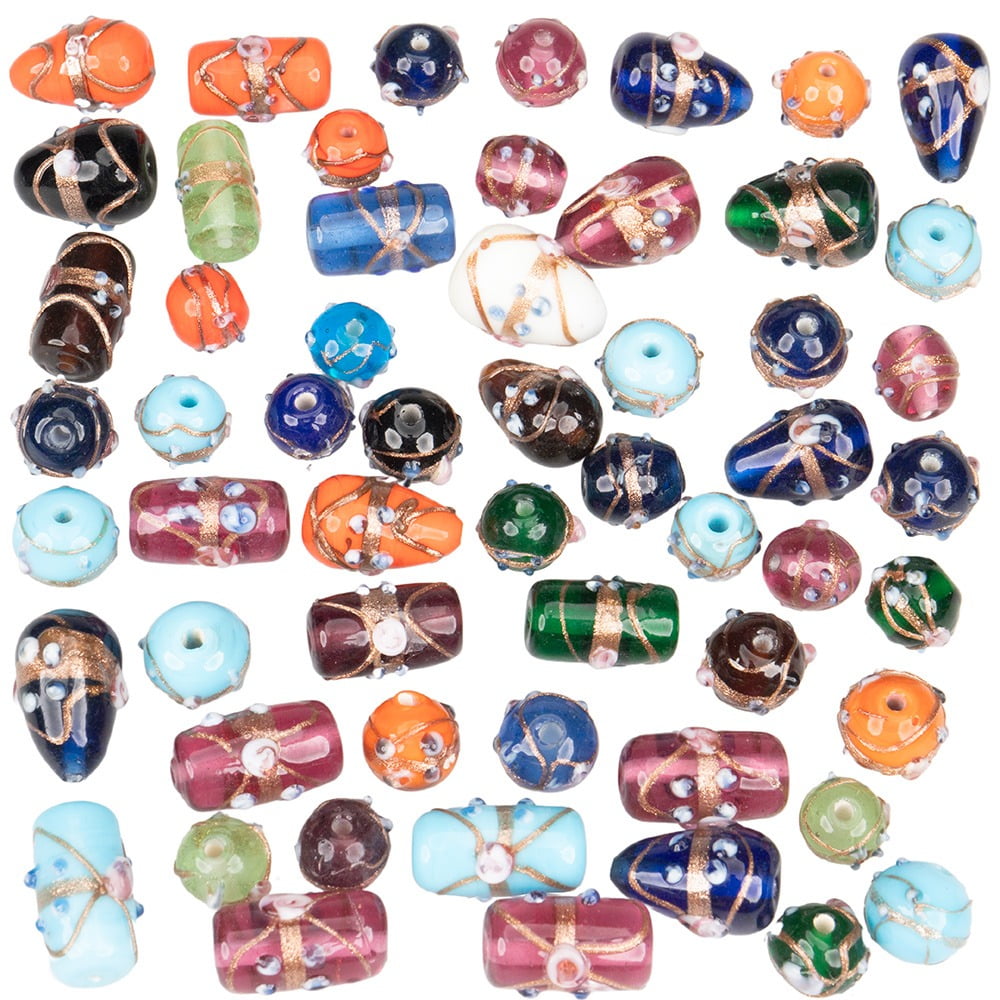 Craft County Glass Bead Mix – 1 LB Bag of Assorted 10mm-16mm Round Beads for Jewelry Making and Crafting – Gold Foil