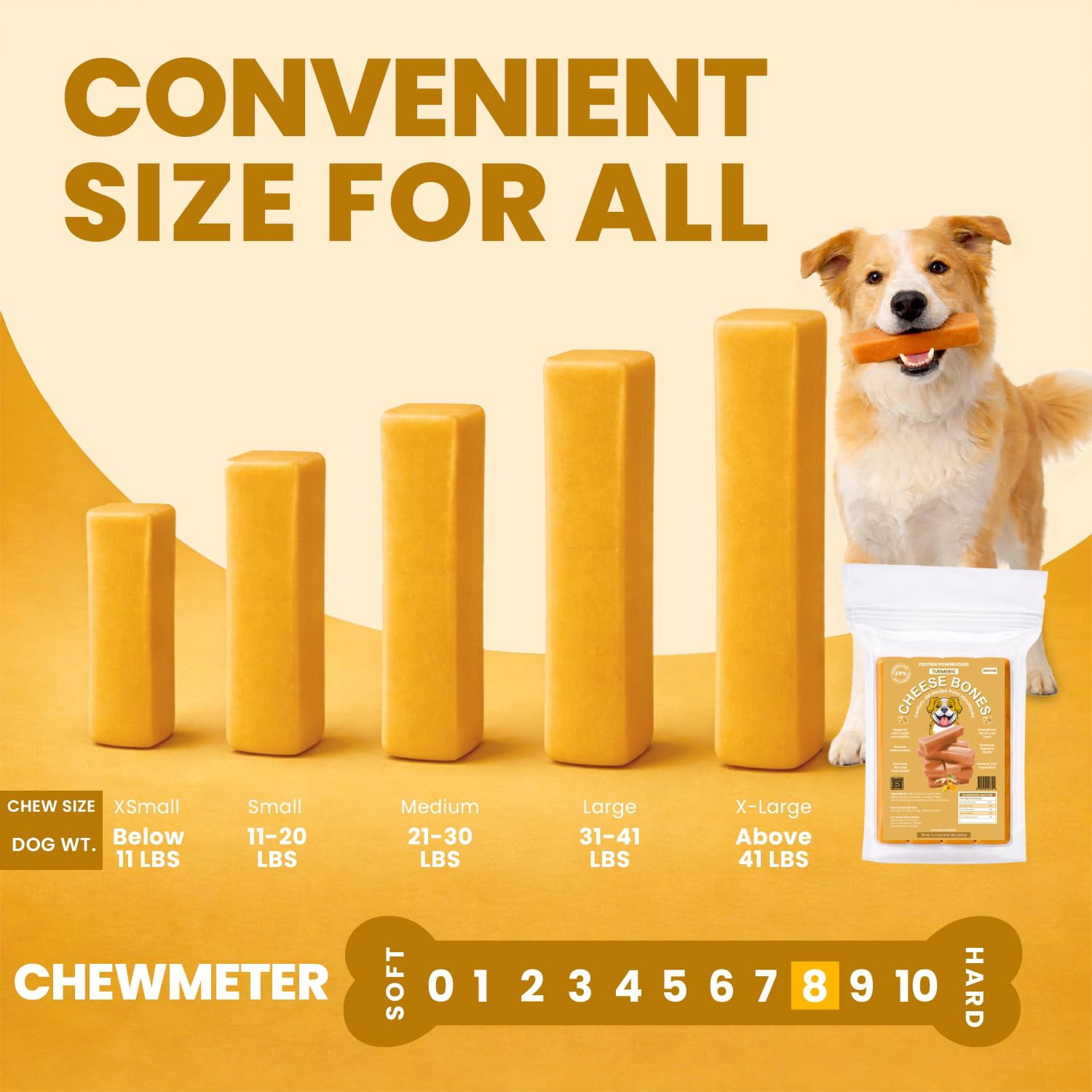 FPN Cheese Dog Chew Turmeric Himalayan Yak – Long Lasting Natural Dog Chews for Aggressive Chewers – High Protein Cow Milk Alternative Healthy Dental Dog Treat – Made in Belgium (Small)