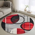 thumbnail image 3 of Black Red Circle Round Area&nbsp;Rug 3ft Geometric Lines Non-Slip&nbsp;Washable Circle Rugs Soft Felt Indoor Floor Mat for Bedroom Kitchen Living Room Bathroom, 3 of 9