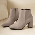 thumbnail image 5 of Puntoco Women's Block Chunky Heel Boots Pointed Toe Slip-on Ankle Boot with Zipper Shoes Khaki 8, 5 of 8