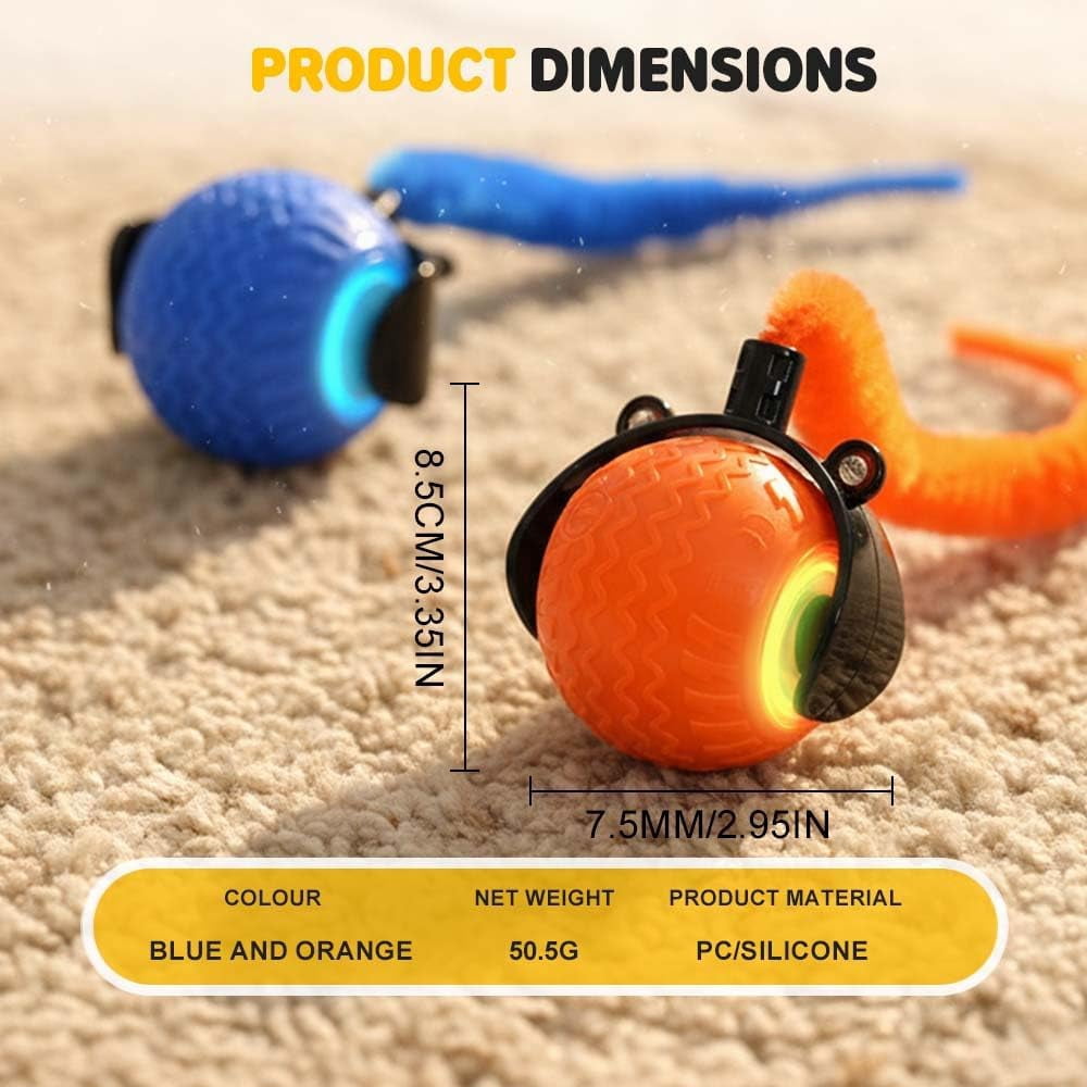 Cat Toys for Indoor Cats, 2026 New Interactive Cat Toy Ball, Automatic Moving Cat Toy for Indoor Use, Rechargeable Feather Tail Cat Toy with Stimulation for Small Medium Large Cats (2 * Blue)