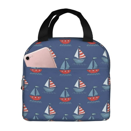 Insulated Lunch Bag for Women Men - Navy Boat Leakproof Cooler Lunch Box for Women Men  Lunch Tote Bags for Work School Picnic Travel