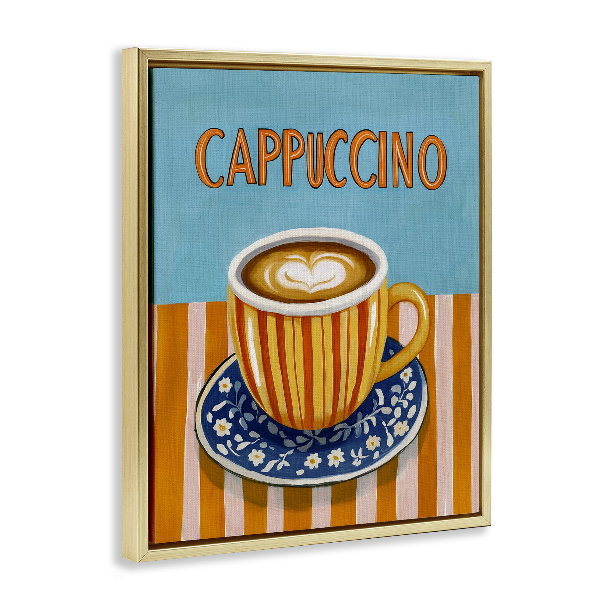 Stupell Industries Cappuccino Stripes Blue & Orange Gold Framed Floater Canvas Wall Art, design by Yen