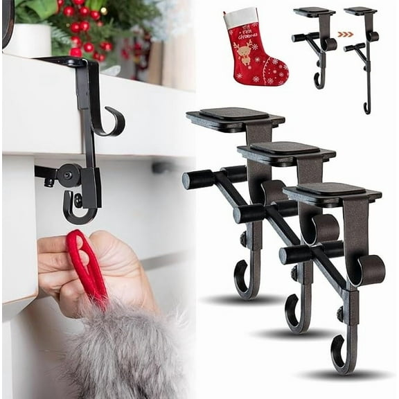 Fireplace Stocking and Garland Hanger, Garland Holder for Mantle Up To 8.5 Thick, Adjustable 2 in 1 Double Mantel Hangers for Front Door, Christmas Stocking Holder for Home Decoration