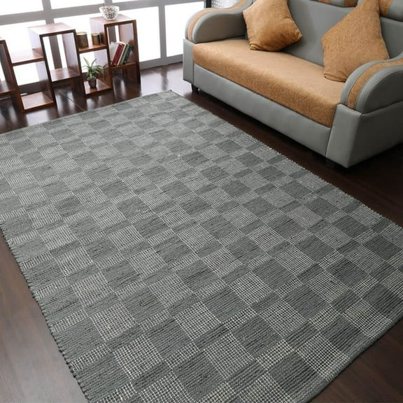 Hand Woven Jute Eco-Friendly Area Rugs - 6'X9', Rectangle Shape, Gray Color, Contemporary Pattern, High Pile, Natural Fiber, Outdoor Indoor Handmade Area Rugs For Living Room, Bed Room (J00092)