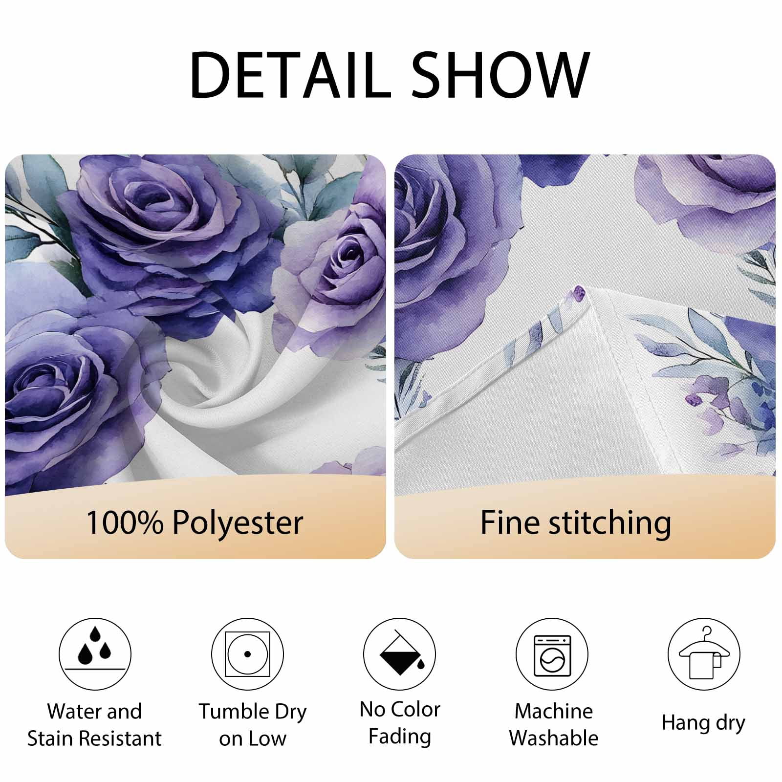 Round Tablecloth Purple Rose Waterproof Oil Proof Polyester Table Cloth Cover Decor for Home Dining Outdoor,Patio,Parties, 60" Dia. Watercolor Rustic Wreath