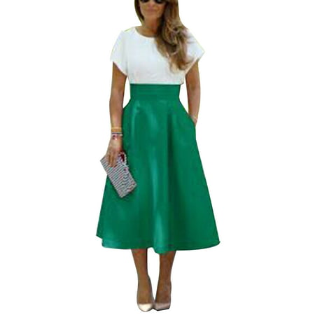 Swing Skirts for Women 50s 60s Ladies Vintage Style Patry Evening Casual Retro A-Line Skirts Pocket Long Midi Umbrella Skirt