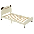 thumbnail image 4 of Twin Size Wood Platform Bed with Bear-shaped Headboard，Cosymart Bed with Motion Activated Night Lights，Cream+Walnut, 4 of 9