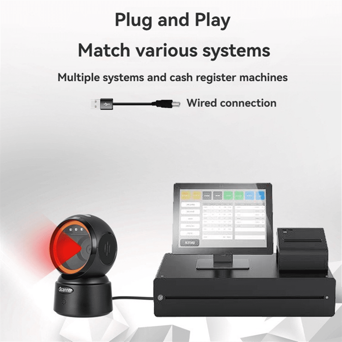 2D QR Barcode Scanner Desktop Wired Scanner Hands-Free