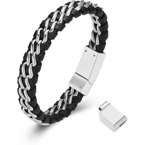 Urn Bracelet for Ashes for Mens Double-Band Braided Leather Bangle Bracelets Cremation Jewelry Wristband Memorial Urn Bangle for Ashes Holder