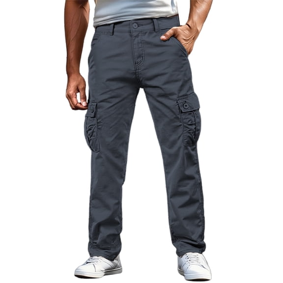 YUELONGHU Men's Casual Cargo Pants Black Cargo Pants Men Baggy Jeans Cargo Pants with Pockets Workwear Trousers Outdoor Hiking Utility Durable Casual Streetwear for Daily Wear 36