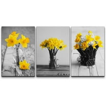 wall26 - Yellow Flowers in Vases - Canvas Art Wall Art - 16"x24" x 3 Panels