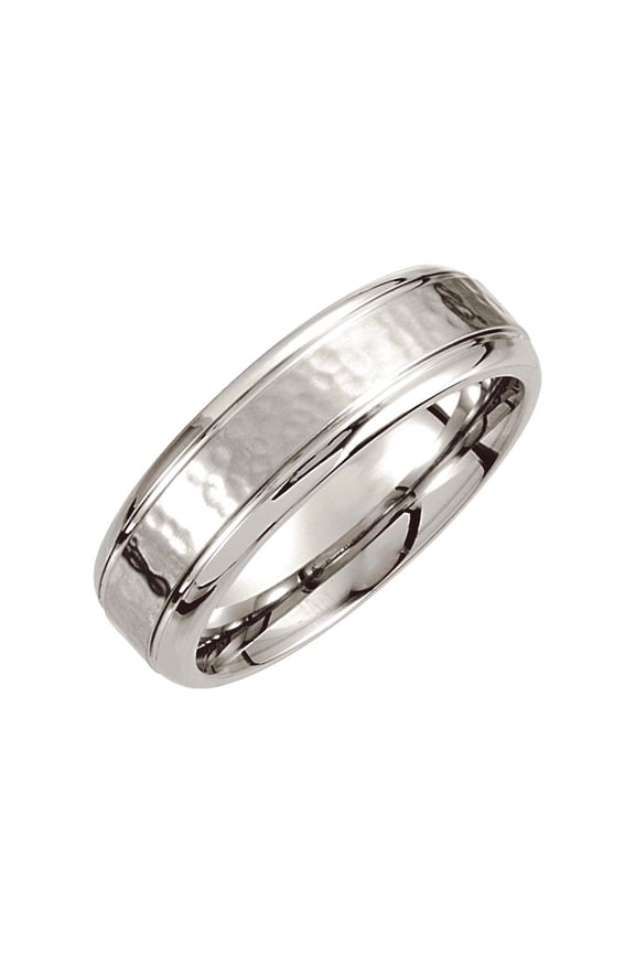 Cobalt 7mm Grooved Edge & Hammered Wedding Ring Band Size 10.5