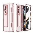thumbnail image 1 of K-Lion for Samsung Galaxy Z Fold 3 Leveling Hinge Folding Case, HD Transparent Plating Frame Wireless Charging Hidden Kickstand 360° Full Protection Anti-Drop Shockproof Case for ZFold 3,Rosegold, 1 of 7