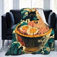 thumbnail image 2 of Kawaii Anime Black Cat Ramen Blanket, Japanese Food Art, Soft Flannel Fleece, Gift for Anime Fans 50x40, 2 of 6