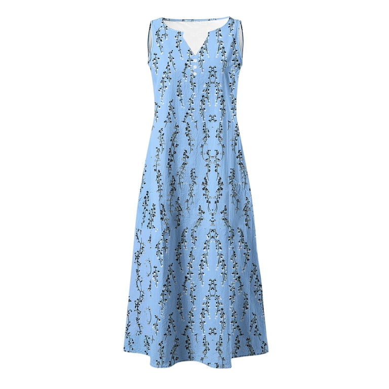 Blmnix Popover Dress for Women Floral Dress Plus Size Dresses Under Dresses Cocktail-Length Sleeveless V-Neck Casual Dresses for Women Summer,S