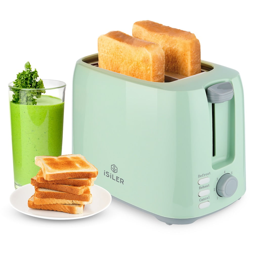 iSiLER 2 Slice Mint Green Toaster with 7 Shade Settings and Double Side