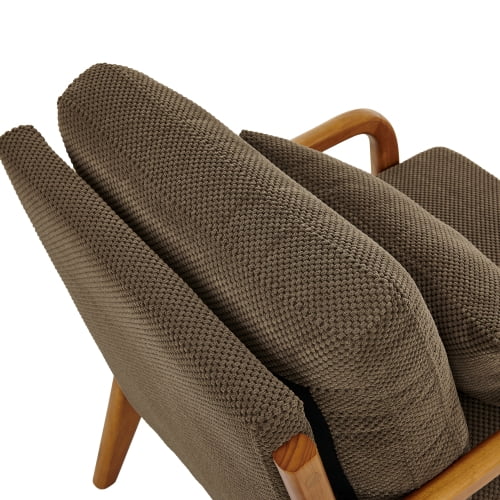 Wooden Lounge Chair with Solid Wood Armrests, Mid-Century Modern Single Sofa for Living Room, Bedroom, Balcony, Office, Coffee