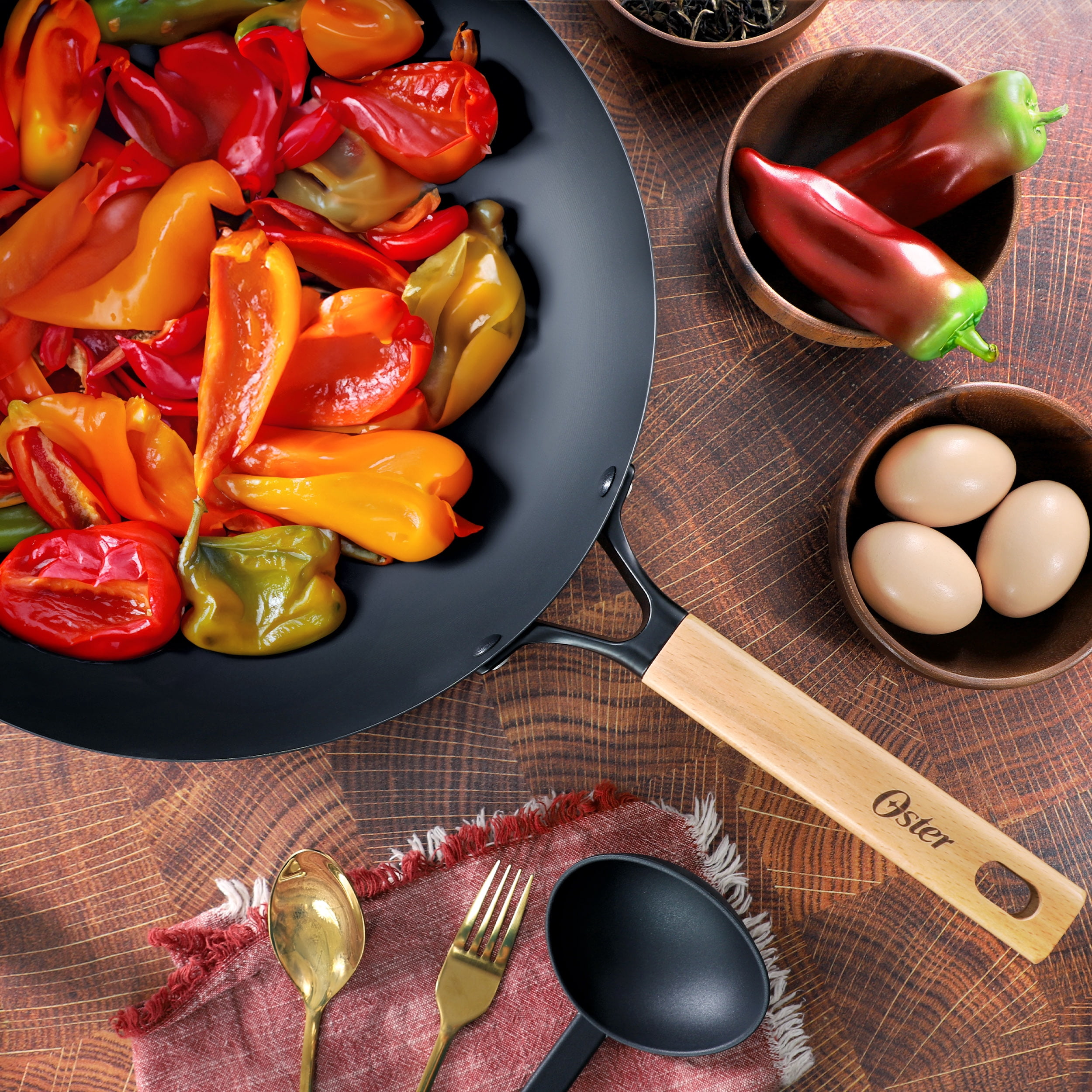 Oster Northcliffe 13.5 Inch Round Carbon Steel Flat Base Wok with