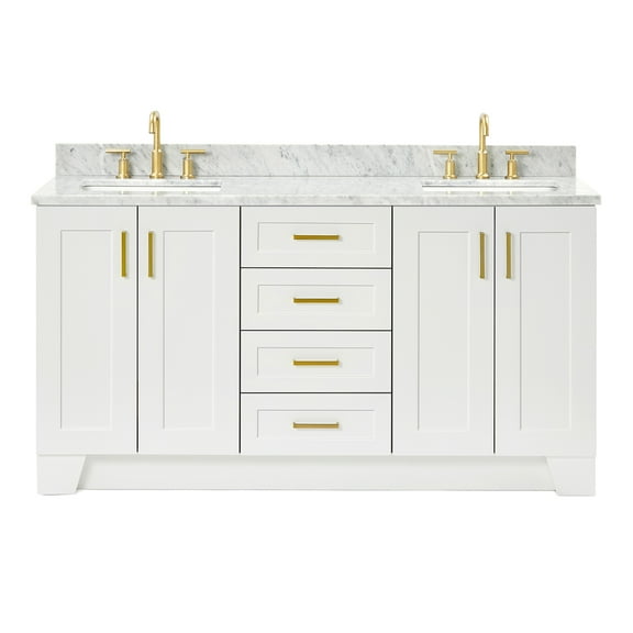 Ariel Taylor 67 Inch Double Rectangle Sink Vanity With Carrara White Marble Countertop W/0.75" Edge In White