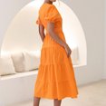 thumbnail image 2 of Gibobby Vestido largo para mujer, de verano Vestido largo de playa de manga corta con cuello en V informal de color liso para mujer(Naranja,G), 2 of 5
