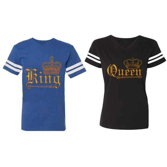 Wild King Queen Matching Couple Cotton Jerseys (Men Royal / Women Black) (Men S / Women S)