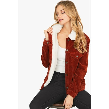 - Sneak Peek Women's Sherpa Lined Trucker Style Corduroy Jacket (L, Rust)